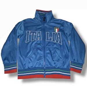 Retro Kids 6 Italia Track Jacket Blue Italy Soccer Football Zip Up Tracksuit Top